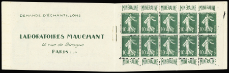 N°188-C1, carnet de 10 timbres 10c vert "Semeuse" avec