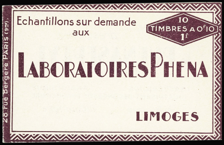 N°188-C2, carnet de 10 timbres 10c vert "Semeuse" avec