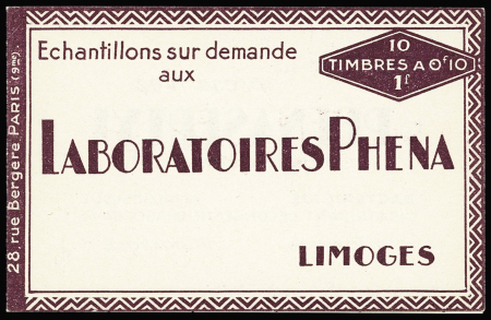 N°188-C2, carnet de 10 timbres 10c vert "Semeuse" avec
