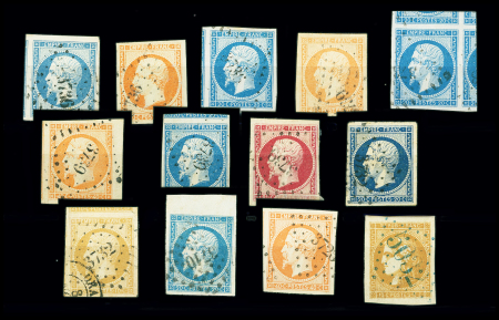 1854-1870, Sélection de 12 timbres non dentelés obl.