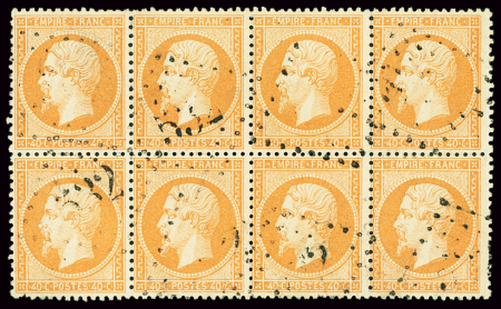 N°23 40c orange en bloc de 8 obl. GC 532 de Bordeaux