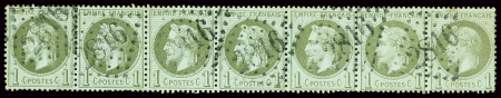 N°25 1c vert bronze, bande de sept obl. GC 2816 de