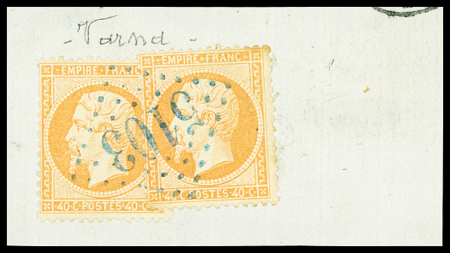 VARNA GC bleu 5203 sur deux n°23 40c orange sur petit