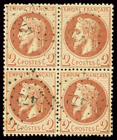 N°26A 2c rouge-brun, Type I, bloc de 4 obl. PC du GC