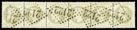 N°27A 4c gris, Type I, bande de six obl. GC 2122 de