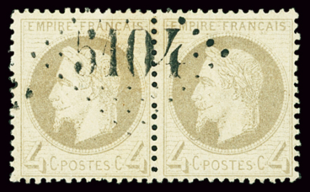 N°27A 4c gris, Type I, paire obl. GC 5104 de Shanghai