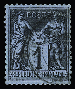 N°84 1c noir sur BLEU DE PRUSSE, obl. càd propre, TB,