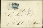 N°10b 25c bleu, cdf avec filet d'encadrement, bien