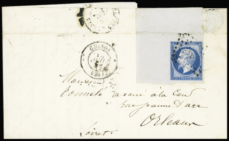 N°14B 20c bleu, coin de feuille, obl. PC sur lettre