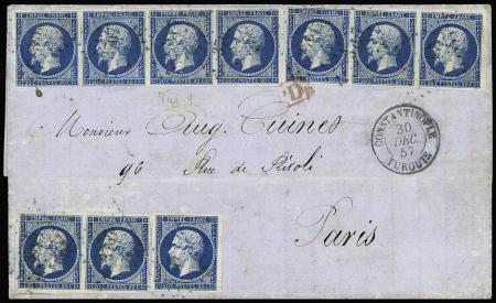 N°14A 20c bleu, dix exemplaires bien margés (bande