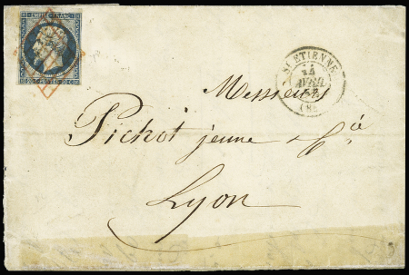 N°14A 20c bleu, obl. grille rouge sur lettre de St