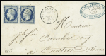 N°14Ad 20c bleu foncé sur vert, paire bien margée,
