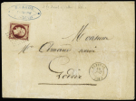 N°18a 1f carmin foncé, réparé, voisin à gauche, obl.