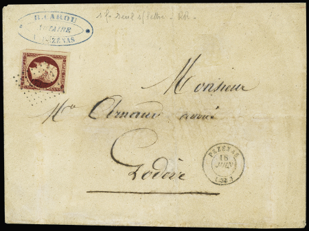 N°18a 1f carmin foncé, réparé, voisin à gauche, obl.