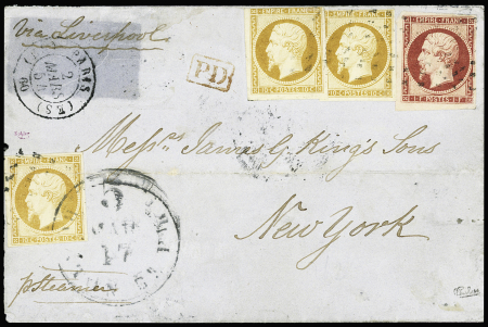 N°18 1f carmin, bien margé, et trois n°13A 10c (deux