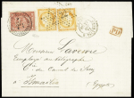ALEXANDRIE N°38 40c orange x2, obl. étoile 22 sur lettre