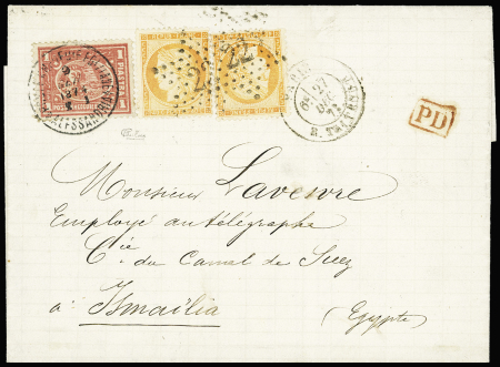 ALEXANDRIE N°38 40c orange x2, obl. étoile 22 sur lettre