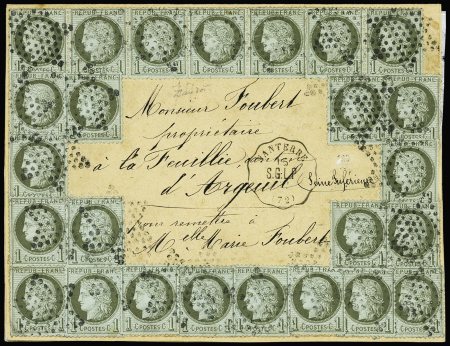 N°50 1c vert-olive, 25 exemplaires obl. étoile pleine