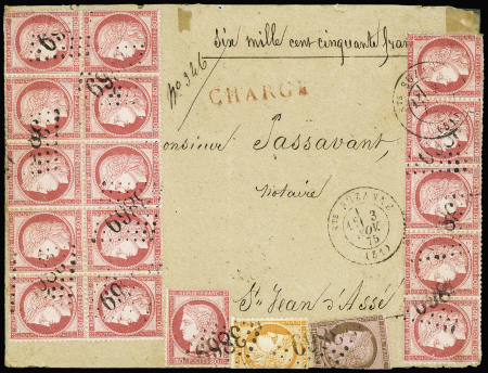 N°57 80c rose, 16 exemplaires (bloc de dix, bande de