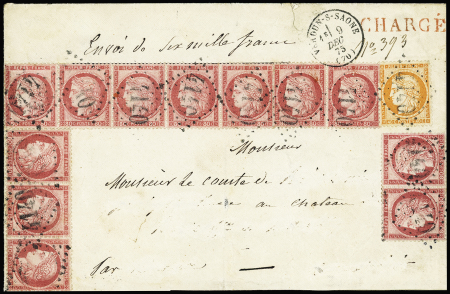 N°57 80c rose, 12 exemplaires (bande de sept, de trois,