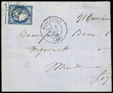 N°44B 20c bleu Type I Report 2, bien margé avec voisin,