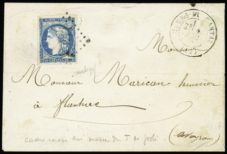 N°44A 20c bleu Type I Report 1, bien margé, obl. GC