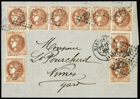 N°40Ba 2c rouge-brique, dix exemplaires dont bande