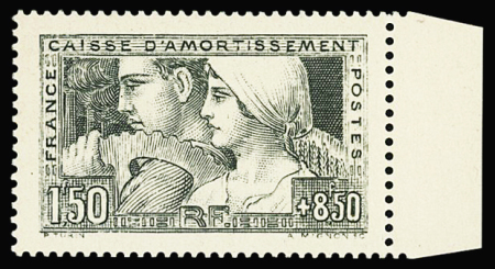 N°252 1fr.50 + 8fr50. "Le travail", gris-ardoise, tirage