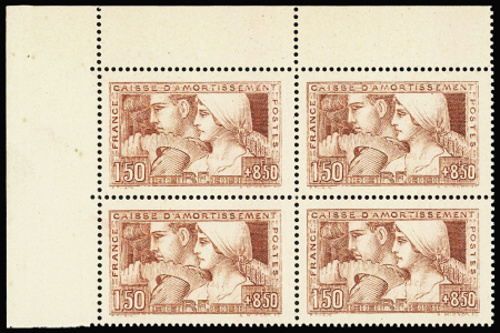 N°252 1fr.50 + 8fr50. "Le travail", brun-rouge, tirage