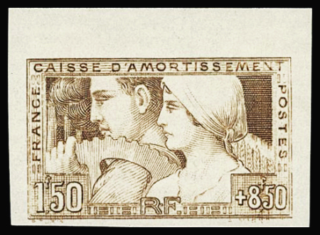 N°252 1fr.50 + 8fr50. "Le travail", essai en brun,