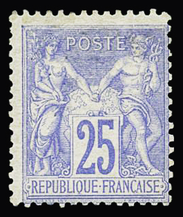 N°68 25c outremer, Type I, neuf *, deux points clairs,