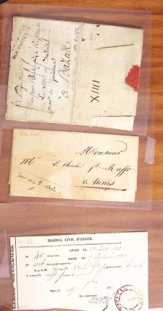 1791-1867, Lot de 12 lettres et documents d'ALGERIE,