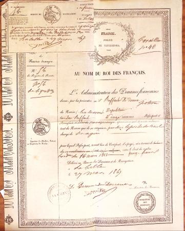 1791-1867, Lot de 12 lettres et documents d'ALGERIE,