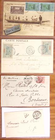 1890-1957, Lot de 27 lettres et CPA de diverses COLONIES