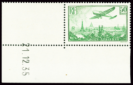 N°14 50f vert-jaune, coin-daté 21.12.35, neuf **, TTB