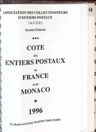 Catalogue des entiers postaux de France et Monaco,