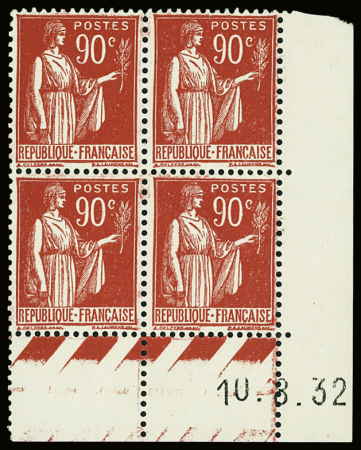 N°285 90c rouge, neuf en bloc de 4 avec cd du 10.8.32,