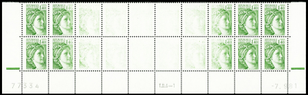 N°2154 1.40f vert, Marianne Sabine, variété impression