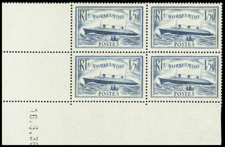 N°300 1f50 bleu vert, paquebot Normandie en bloc de