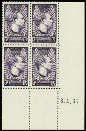 N°338b 3f violet gris, Mermoz, en bloc de 4 avec cd