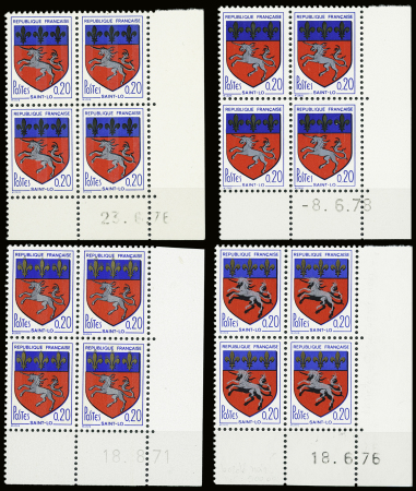 N°1510 20c Blason de Saint-Lô, lot de variétés en bloc