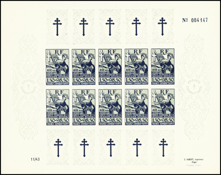 FRANCE LIBRE n°F6 1f50 + 98f50 bleu s. gris, feuille