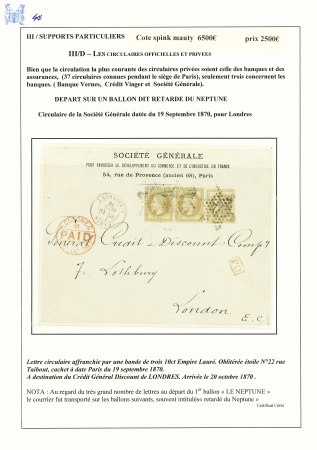 N°28, bande de 3, OBL étoile 22 + CAD "Paris R.Taitbout"