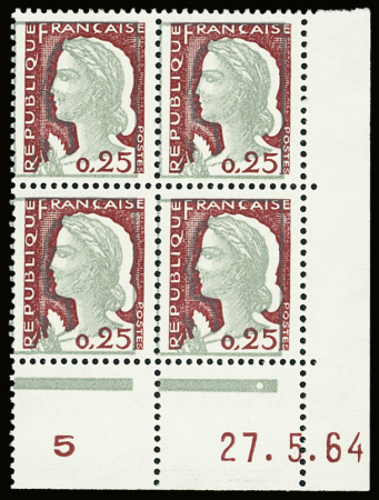 N°1263 25c Decaris, variété couleur grise très déplacé,