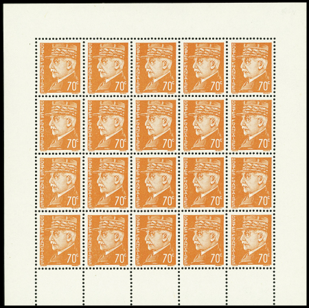 FAUX N°6 70c orange Pétain, faux de Londres en bloc