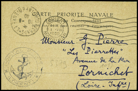 14 plis divers 1939-1945 dont 2 cartes de priorité navale + 10 CP neuves pour l'érection du monument du Maréchal Leclerc (vers 1955). TB