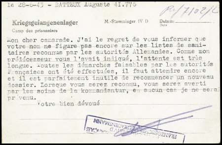 14 plis divers 1939-1945 dont 2 cartes de priorité navale + 10 CP neuves pour l'érection du monument du Maréchal Leclerc (vers 1955). TB