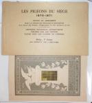3 pigeongrammes : souvenir contenant un pigeongramme sur collodion - dépêches privées 3 bis à 6 bis sur papier - dépêche officielle sur papier avec plumes de pigeon