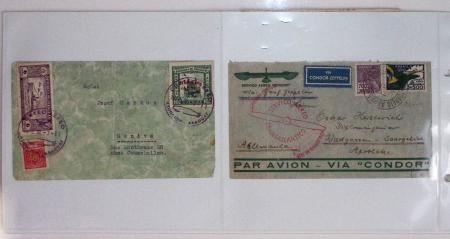 Lot varié de 64 premiers vols et lettres par avion de France et étranger dont carte postale de nouvel an Air France Chili France (dec 1933)