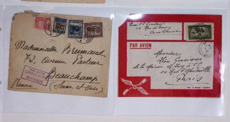 Lot varié de 64 premiers vols et lettres par avion de France et étranger dont carte postale de nouvel an Air France Chili France (dec 1933)